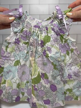 Janie and Jack Lilac Floral Cotton Dress with Green Accents